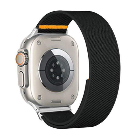 For Apple Watch 46mm / 49mm / 45mm / 44mm Adjustable Single Loop Elastic Nylon Watch Band(Black)
