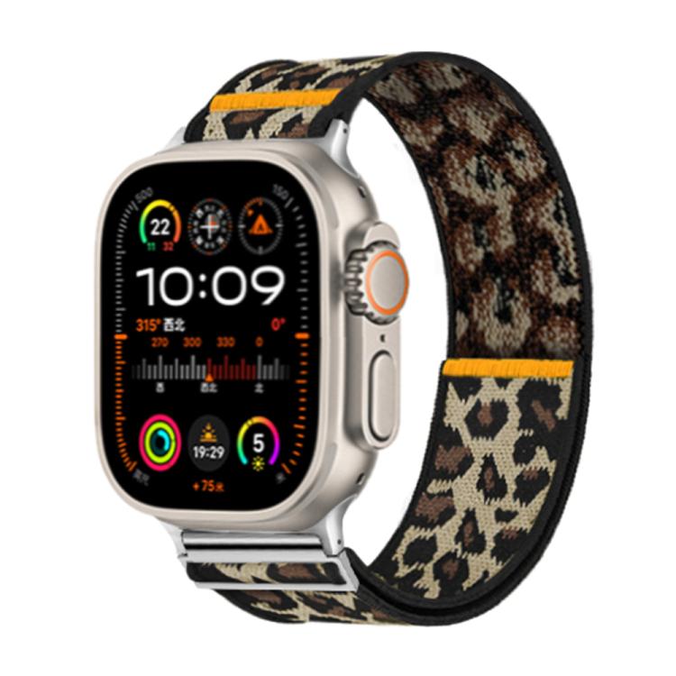 For Apple Watch 46mm / 49mm / 45mm / 44mm Adjustable Single Loop Elastic Nylon Watch Band(Leopard Print)