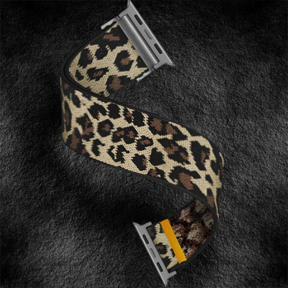 For Apple Watch 46mm / 49mm / 45mm / 44mm Adjustable Single Loop Elastic Nylon Watch Band(Leopard Print)