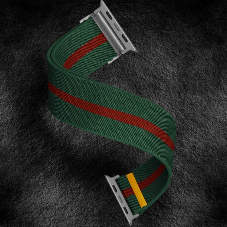 For Apple Watch 42mm / 41mm / 40mm / 38mm Adjustable Single Loop Elastic Nylon Watch Band(Green with Red)