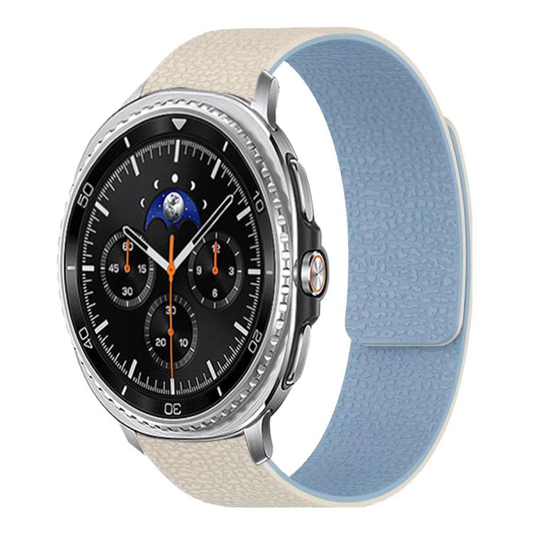 For Samsung Galaxy Watch8 / 8 Classic Lychee Texture Soft Magnetic Silicone Watch Band(White Blue)