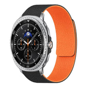 For Samsung Galaxy Watch8 / 8 Classic Lychee Texture Soft Magnetic Silicone Watch Band(Black Orange)