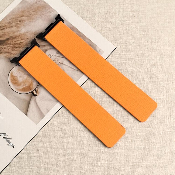 For Samsung Galaxy Watch Ultra 47mm / Ultra 2025 Lychee Texture Soft Magnetic Silicone Watch Band(Orange Black)