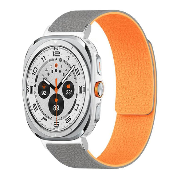 For Samsung Galaxy Watch Ultra 47mm / Ultra 2025 Lychee Texture Soft Magnetic Silicone Watch Band(Gray Orange)
