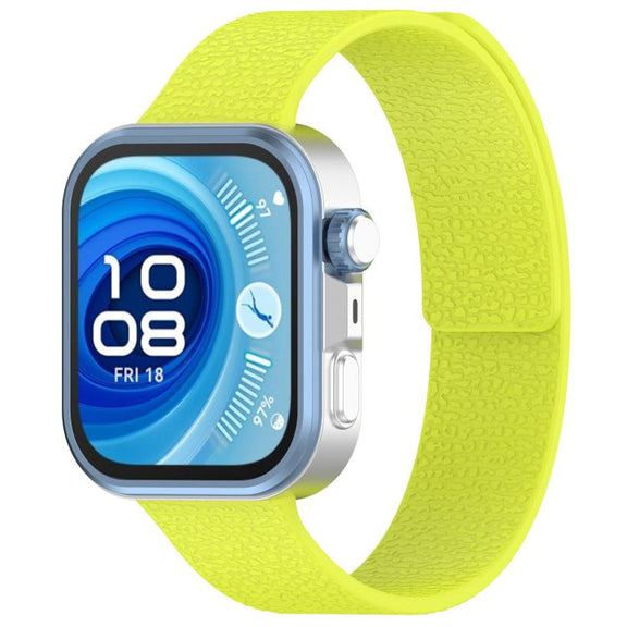 For Huawei Watch Fit4 / Fit4 Pro / Fit3 Lychee Texture Soft Magnetic Silicone Watch Band(Fluorescent Green)