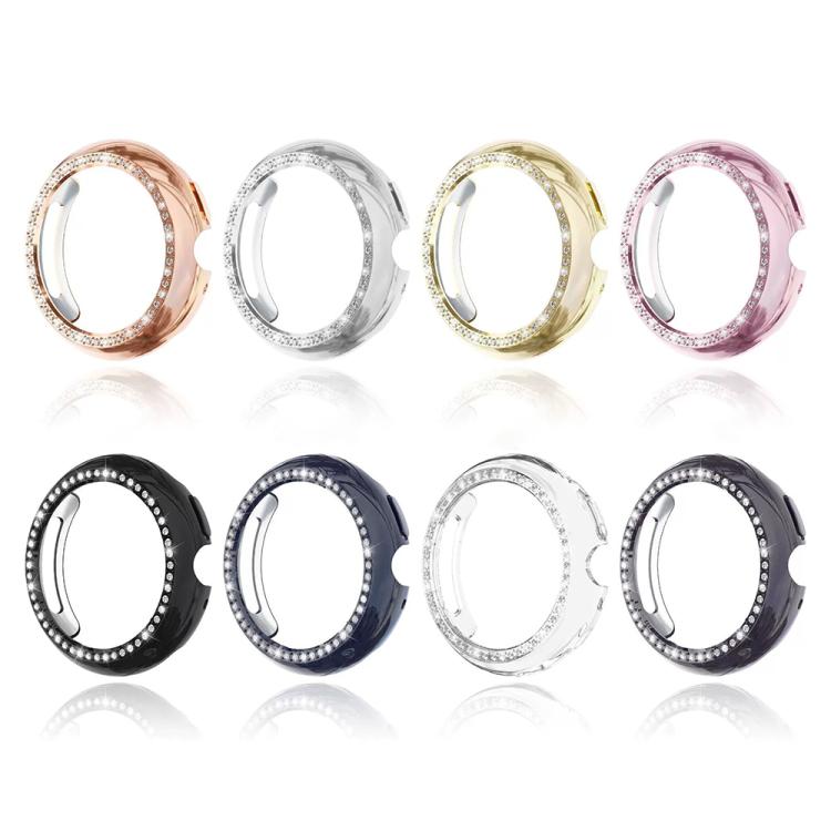 For Google Pixel Watch4 45mm Single Row Diamond Hollow PC Watch Protective Cover(Gun Metal)