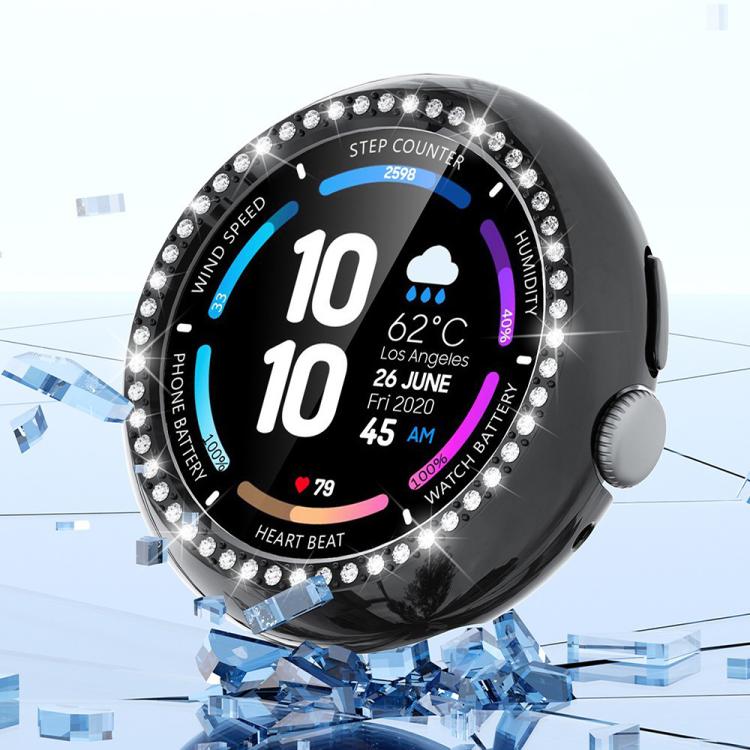 For Google Pixel Watch4 45mm Single Row Diamond Hollow PC Watch Protective Cover(Midnight Blue)