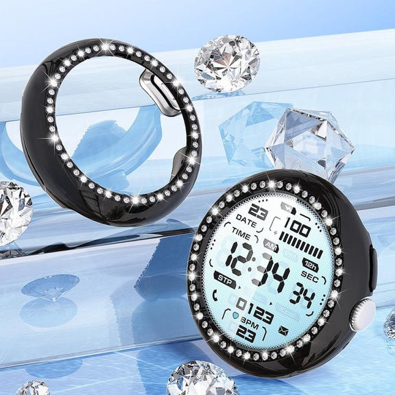 For Google Pixel Watch4 45mm Single Row Diamond Hollow PC Watch Protective Cover(Gun Metal)