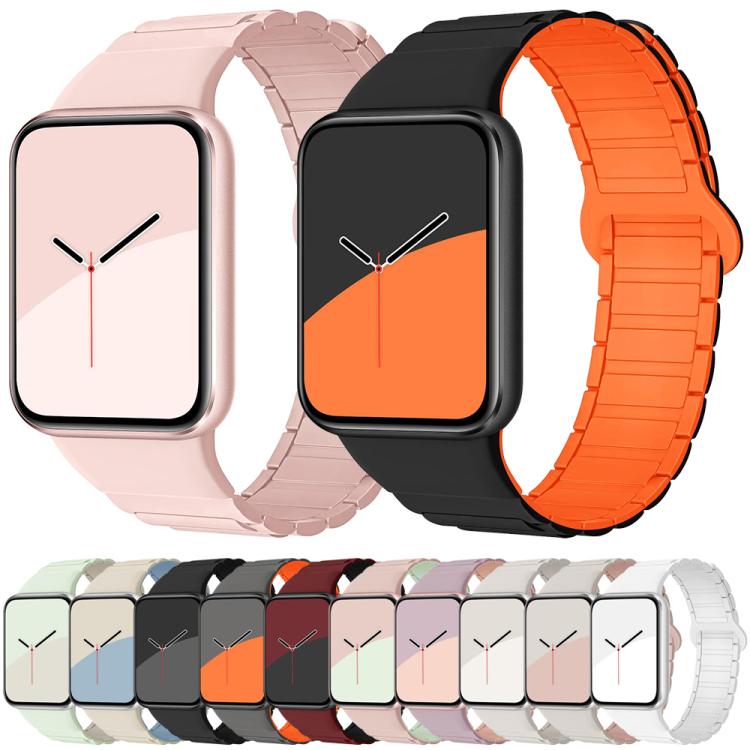 For Xiaomi Smart Band 9 Pro / Redmi Watch 5 Tri-Beads Magnetic Silicone Watch Band(Black Orange)