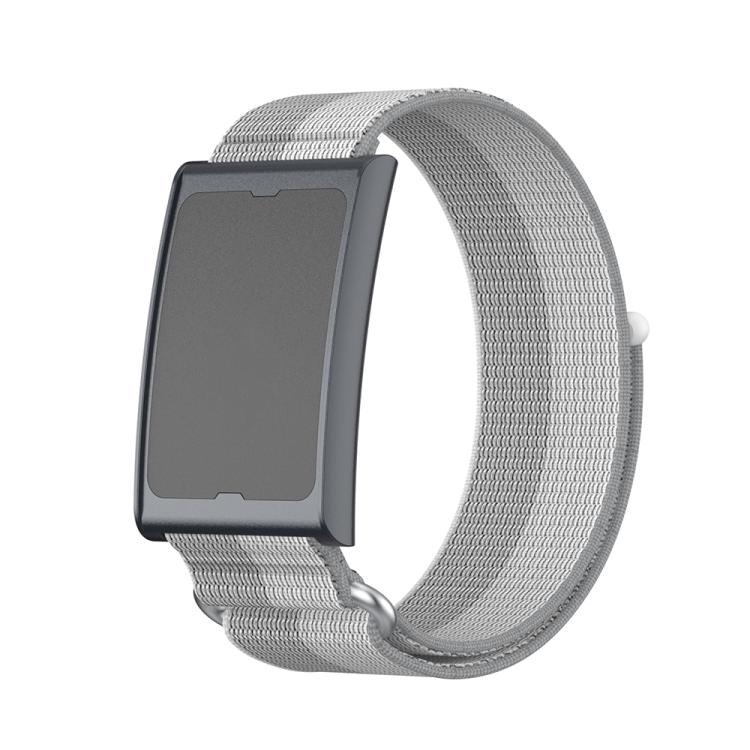 For Amazfit Helio Strap Metal Ring Two Sections Nylon Hook and Loop Fastener Watch Band(Phantom Silver)