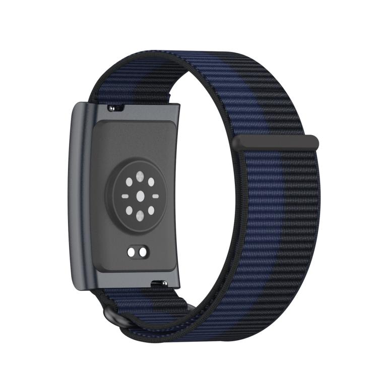 For Amazfit Helio Strap Metal Ring Two Sections Nylon Hook and Loop Fastener Watch Band(Deep Ocean Blue)