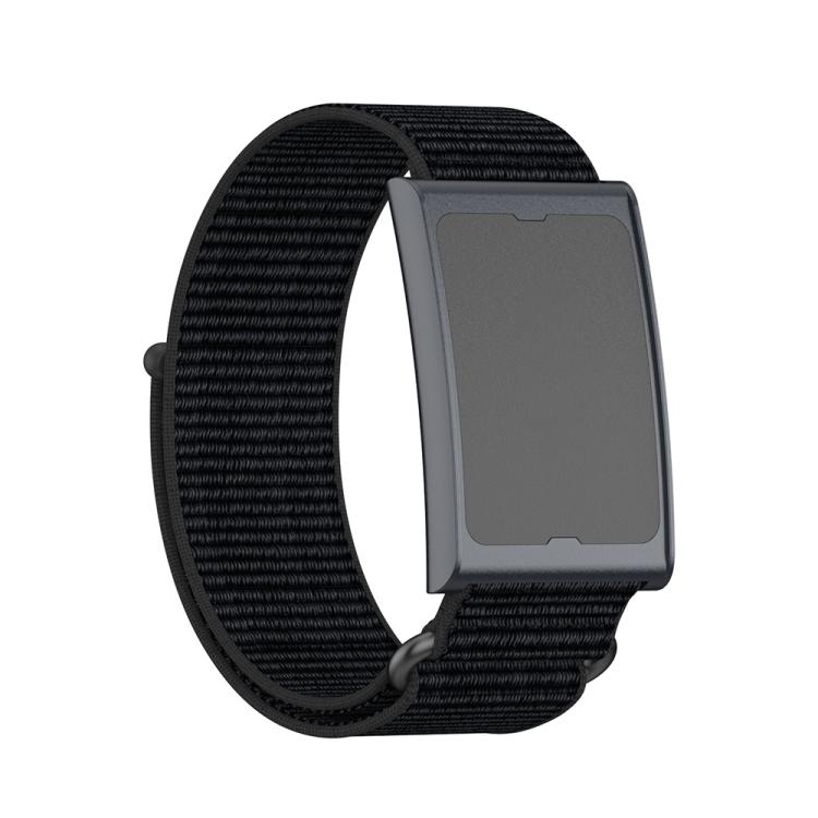 For Amazfit Helio Strap Metal Ring Two Sections Nylon Hook and Loop Fastener Watch Band(Deep Black)