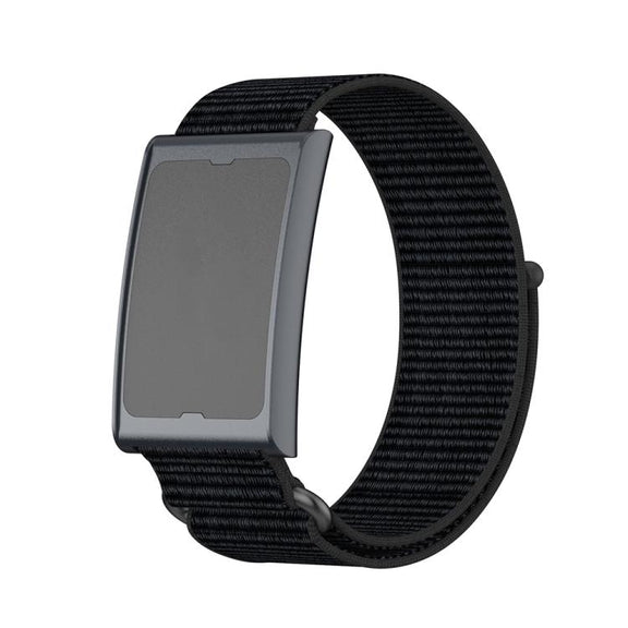 For Amazfit Helio Strap Metal Ring Two Sections Nylon Hook and Loop Fastener Watch Band(Deep Black)