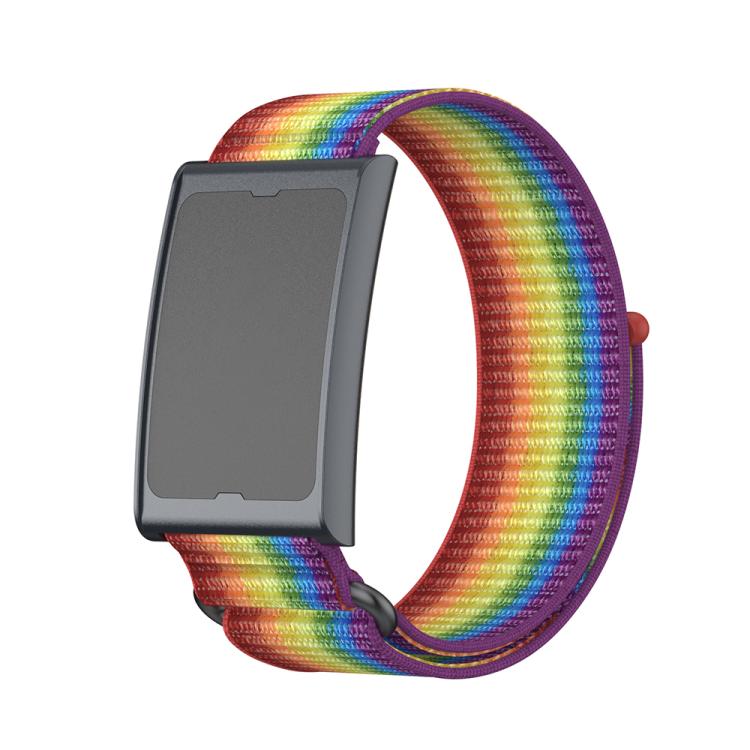 For Amazfit Helio Strap Metal Ring Two Sections Nylon Hook and Loop Fastener Watch Band(Rainbow)