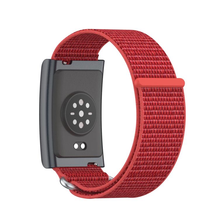 For Amazfit Helio Strap Metal Ring Two Sections Nylon Hook and Loop Fastener Watch Band(Red)