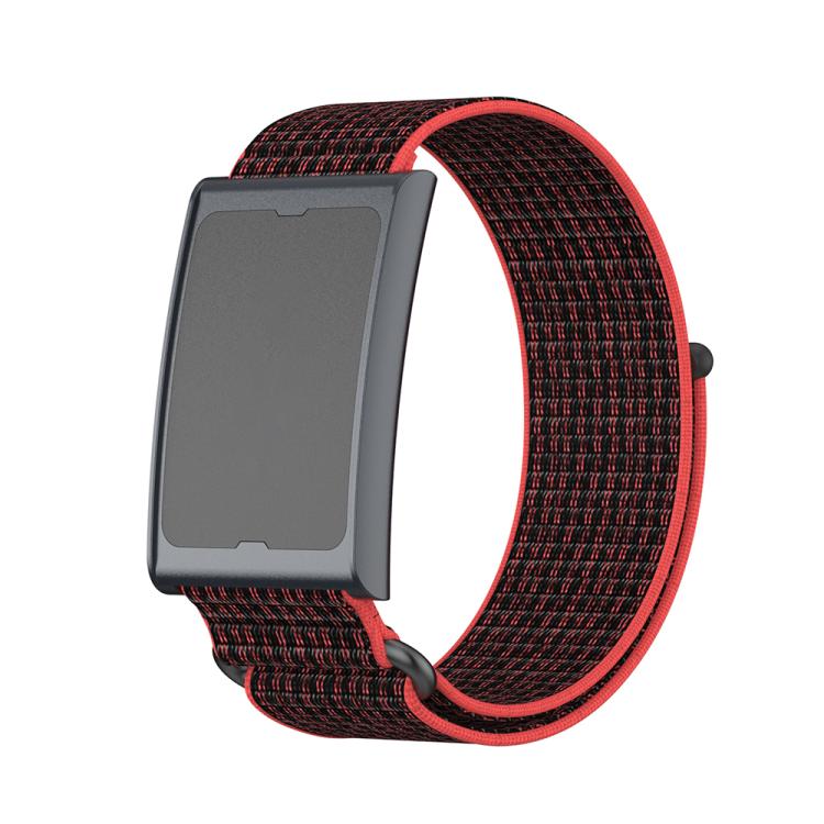 For Amazfit Helio Strap Metal Ring Two Sections Nylon Hook and Loop Fastener Watch Band(Red Black)