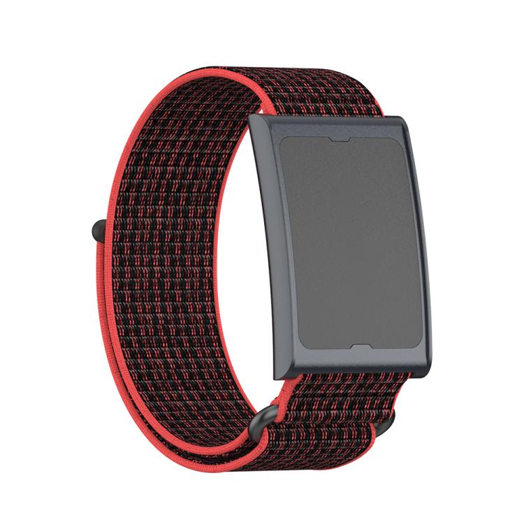 For Amazfit Helio Strap Metal Ring Two Sections Nylon Hook and Loop Fastener Watch Band(Red Black)