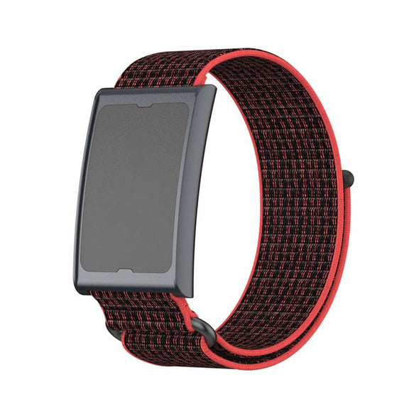 For Amazfit Helio Strap Metal Ring Two Sections Nylon Hook and Loop Fastener Watch Band(Red Black)