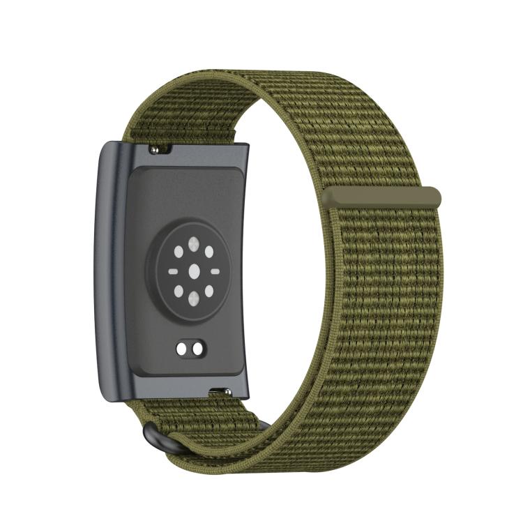 For Amazfit Helio Strap Metal Ring Two Sections Nylon Hook and Loop Fastener Watch Band(Olive Green)