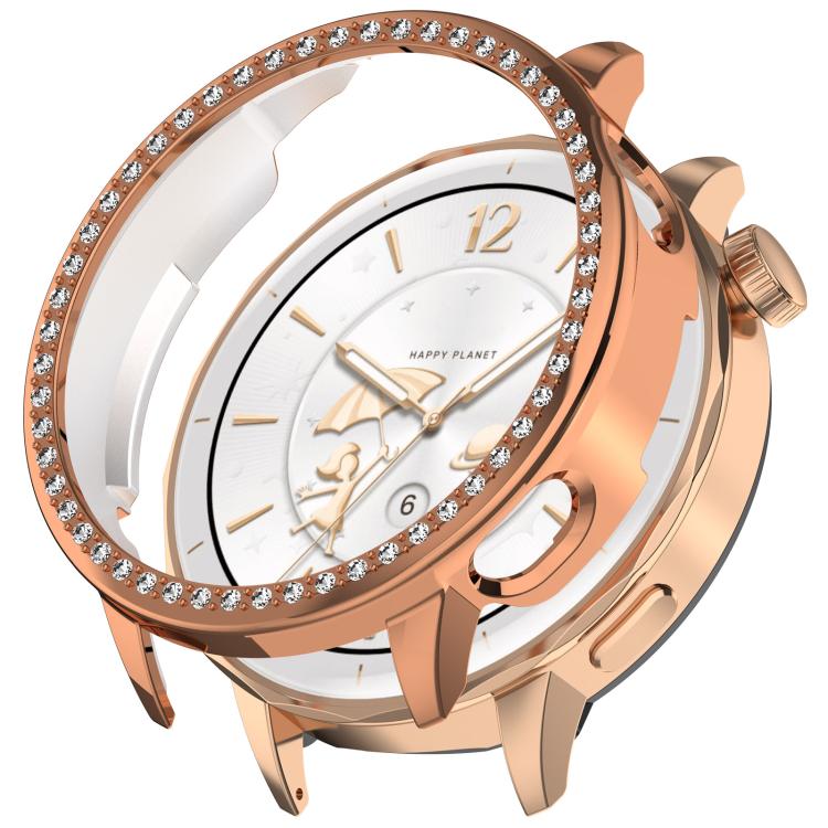 For OnePlus Watch 3 43mm Single Row Diamond Half Coverage Hollow PC Watch Protective Cover(Rose Gold)