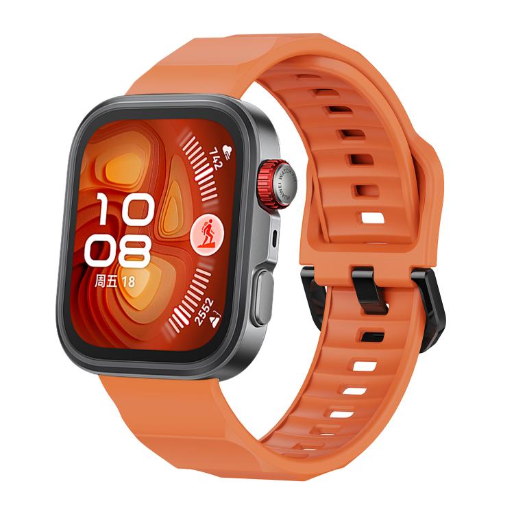 For Huawei Watch Fit3 / Fit4 / Fit4 Pro Wave Black Buckle Silicone Watch Band(Orange)