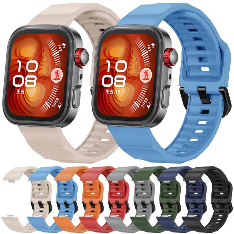 For Huawei Watch Fit3 / Fit4 / Fit4 Pro Wave Black Buckle Silicone Watch Band(Starlight)