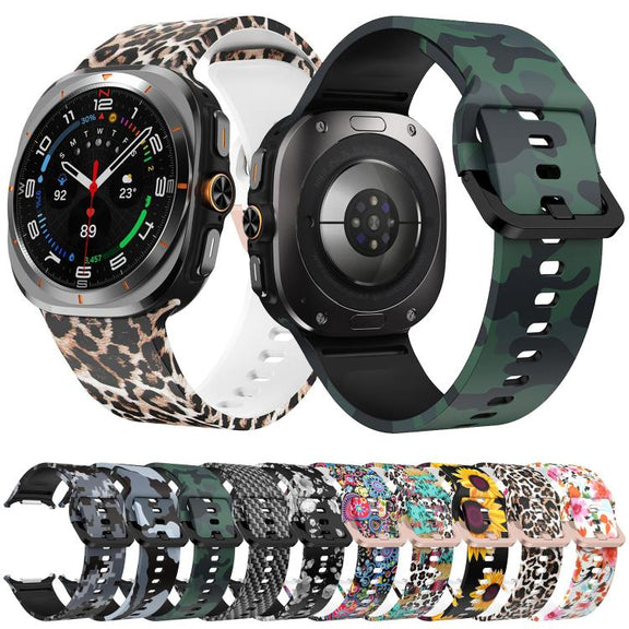 For Samsung Galaxy Watch Ultra 47mm / Ultra 2025 Printed Silicone Watch Band(Brown Leopard Print)