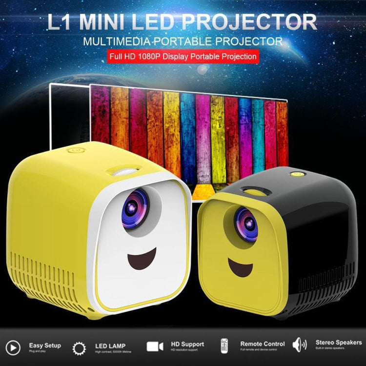 L1 Children Projector Mini LED Portable Home Speaker Projector, EU Plug (Black)