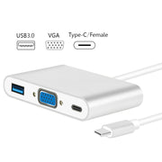 USB Type C to VGA 3-in-1 Hub Adapter supports USB Type C tablets and laptops for Macbook Pro / Google ChromeBook(Silver)