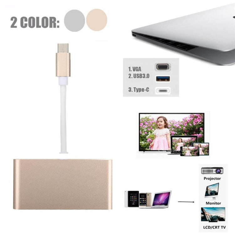 USB Type C to VGA 3-in-1 Hub Adapter supports USB Type C tablets and laptops for Macbook Pro / Google ChromeBook(Silver)