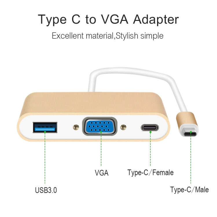 USB Type C to VGA 3-in-1 Hub Adapter supports USB Type C tablets and laptops for Macbook Pro / Google ChromeBook(Silver)