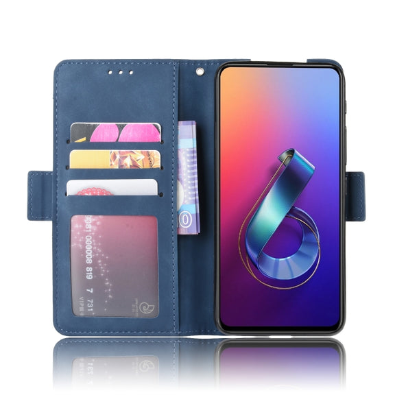 Wallet Style Skin Feel Calf Pattern Leather Case For Asus Zenfone 6 ZS630KL,with Separate Card Slot(Blue)