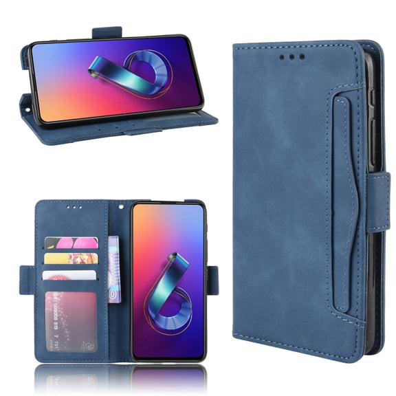 Wallet Style Skin Feel Calf Pattern Leather Case For Asus Zenfone 6 ZS630KL,with Separate Card Slot(Blue)