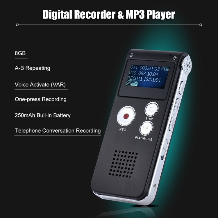SK-012 8GB Voice Recorder USB Professional Dictaphone  Digital Audio With WAV MP3 Player VAR   Function Record(Purple)