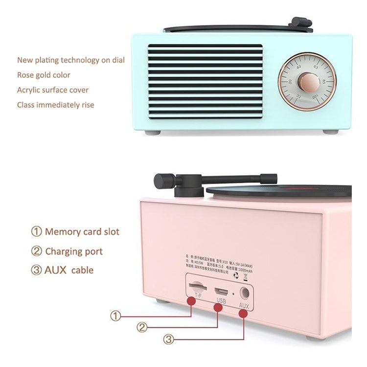 X10 Atomic Bluetooth Speakers Retro Vinyl Player Desktop Wireless Creative Multifunction Mini Stereo Speakers(Bamboo Spring Green)