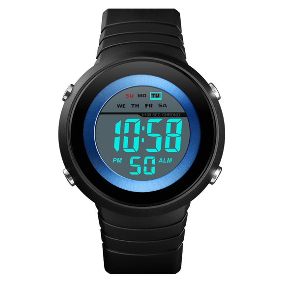 SKMEI 1497 Fashion Simple Backlight Single Display Electronic Watch Timing Alarm Watch(Blue White)