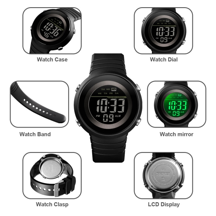 SKMEI 1497 Fashion Simple Backlight Single Display Electronic Watch Timing Alarm Watch(Blue Black)
