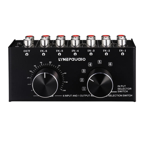 B016 6 Input 1 Output Audio Signal Source Selection Switcher, Output Volume Adjustment Control RCA Port