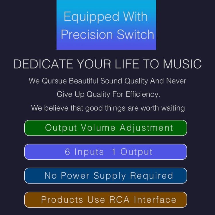 B016 6 Input 1 Output Audio Signal Source Selection Switcher, Output Volume Adjustment Control RCA Port
