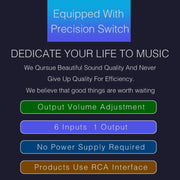 B016 6 Input 1 Output Audio Signal Source Selection Switcher, Output Volume Adjustment Control RCA Port