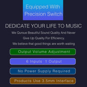 B017 6 Input 1 Output Audio Signal Selection Switcher Output Volume Adjustment Control 3.5mm Interface