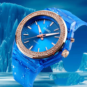 SkMEI 1553 Women LED Color Light Transparent Water-resistant Watch Inlaid With Water Drill(Blue)