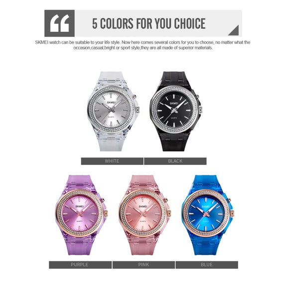 SkMEI 1553 Women LED Color Light Transparent Water-resistant Watch Inlaid With Water Drill(Blue)