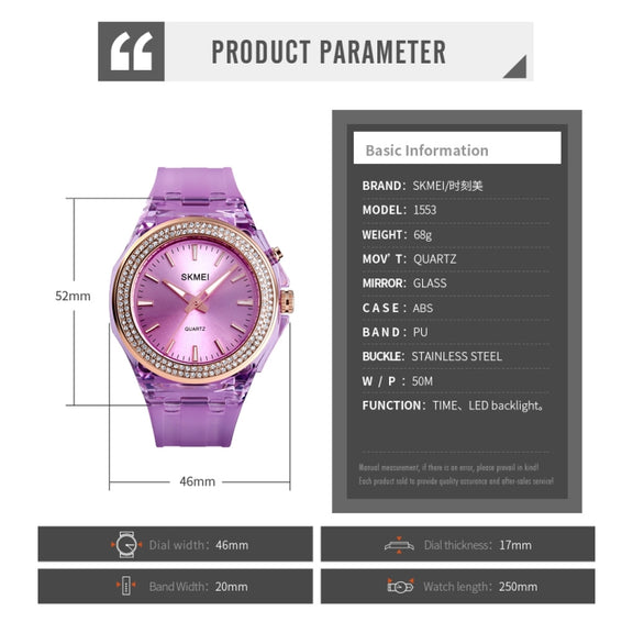 SkMEI 1553 Women LED Color Light Transparent Water-resistant Watch Inlaid With Water Drill(Blue)