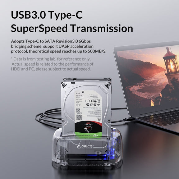 ORICO 6239C3 2.5/3.5inch 2 Bay Transparent Type-C Hard Drive Dock