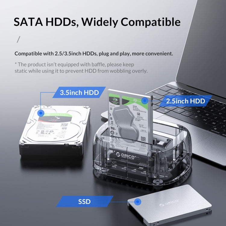 ORICO 6239C3 2.5/3.5inch 2 Bay Transparent Type-C Hard Drive Dock