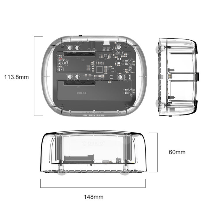 ORICO 6239C3 2.5/3.5inch 2 Bay Transparent Type-C Hard Drive Dock