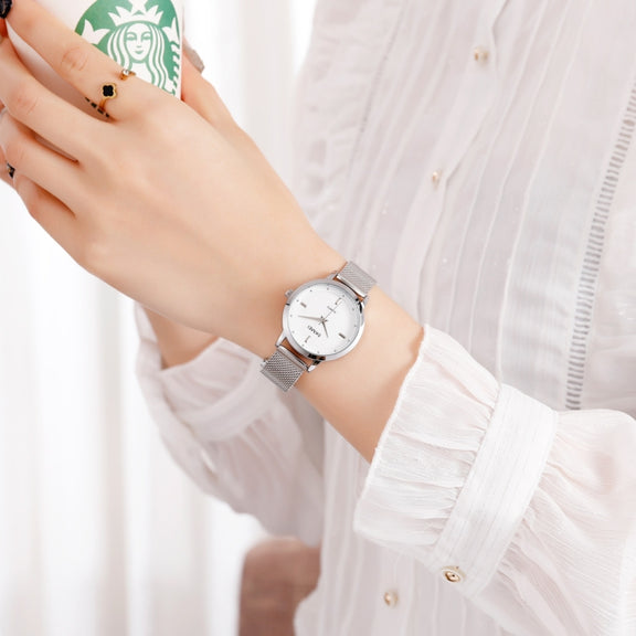 SKMEI 1528 Simple Fashion Lady Watch Casual Netting Scale(Silvery)