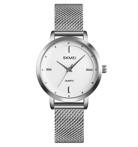 SKMEI 1528 Simple Fashion Lady Watch Casual Netting Scale(Silvery)