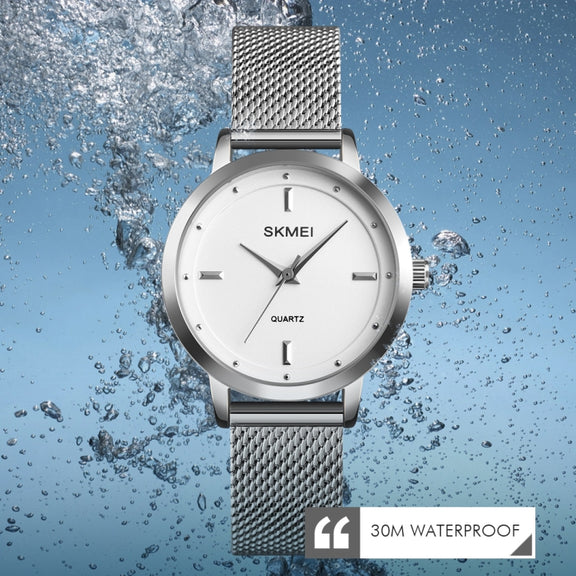 SKMEI 1528 Simple Fashion Lady Watch Casual Netting Scale(Silvery)